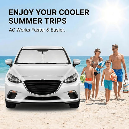 for Mazda 3 Windshield Sun Shade 2014-2026, Front Window Shade Custom Fit Mazda3 Accessories Sun Visor Foldable Shade Blocks UV Rays Summer Must Have Car Accessories