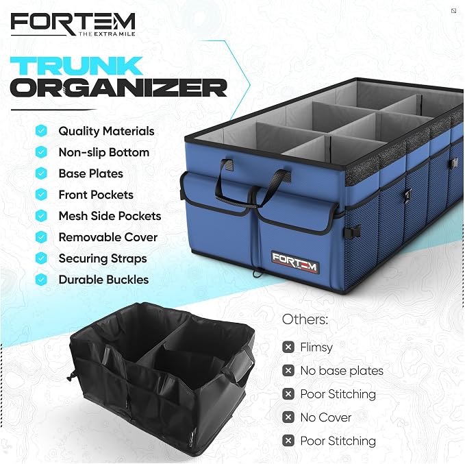 FORTEM Trunk Organizer For SUV Car Trunk Organizer, Foldable Storage, Car Accessories for Women Men, Collapsible Bag, 600D Oxford, Non Slip Bottom, Straps, Soft Cover (85L)