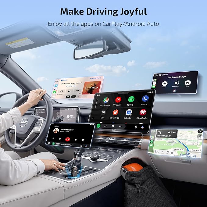 ByteWave Wireless Android Auto & CarPlay Adapter 2-in-1 Converts Wired to Wireless 2025 Upgraded, Plug-and-Play Dongle with Low Latency, Connect for iOS10+/Android 11+ Cars