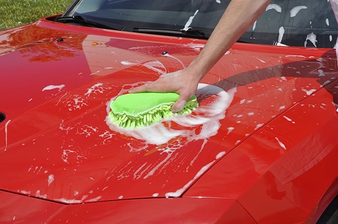 Eurow Detailer’s Preference Microfiber Car Wash Sponge for Auto Detailing, RV, Boat, Motorcycle, Double-Sided with Chenille and Scour Scrubber, Scratch-Free, Lint-Free, Super Absorbent, Reusable