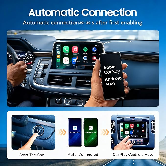 New Wireless Carplay Adapter for Apple iPhone & Android，Multi-User, No Latency - Convert Wired to Wireless Car Play Adapter for iOS 10+/Android 11+/Type-C Port with 2016+ Car