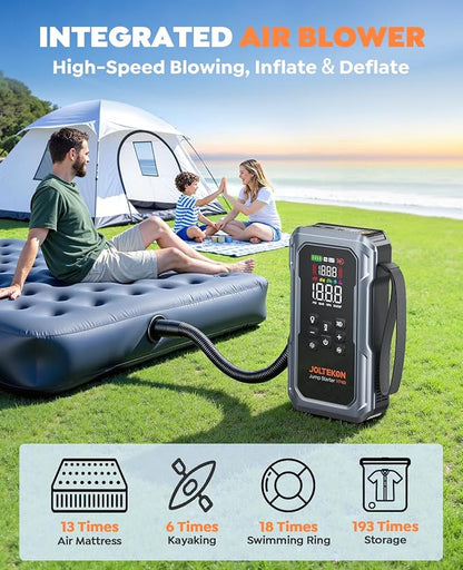6000A 160PSI 9-in-1 Car Battery Jump Starter with Air Compressor & Air Blower (All Gas 12L Diesel), Battery Jumper Starter Portable Jump Box for Car Battery with 800LM Light/18W Fast Charge