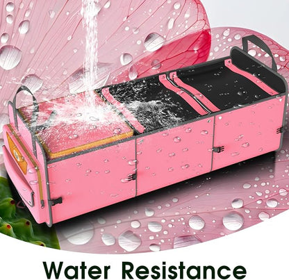 SugarFox Car Trunk Organizer for SUV, Heavy Duty Waterproof Trunk Organizer, Foldable Collapsible Car Organizer with Cooler, Multi-Compartment Large Trunk Organizer (95L), Pink-M003