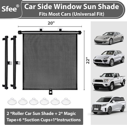 Sfee Car Window Shades for Baby-2 Pack Retractable Side Window Car Sun Shade Blocks UV Rays & Heat for Sun Protection Roller Sunshade Visor Window Shade for Kids,Passengers,Pets (20''x22'')