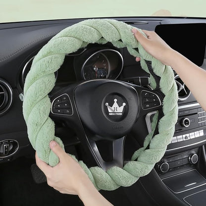 HighnessHwoo Luxury Fluffy Winter Car Steering Wheel Cover for Women Soft Warm Plush Cute Auto Accessories for Vehicle, Sedan, Universal, Fuzzy, Anti Slip, Green, Standard Size, 14.75-15.15"