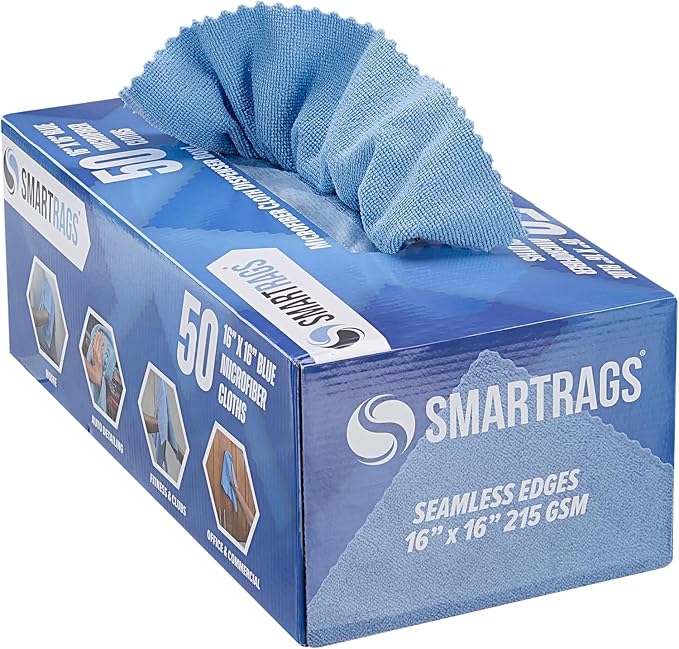 Arkwright Smart Rags Microfiber Cleaning Cloths Bulk, Case of 400, Lint Free 215 GSM Reusable Towels for Auto, Office and Household Cleaning, 16 x 16 in, Blue