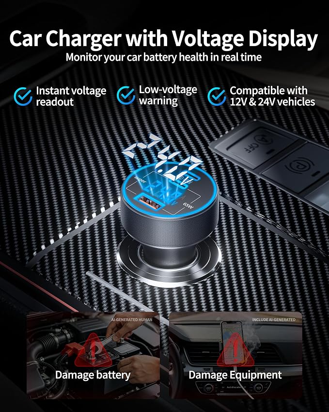 130W 3-Port USB C Super Fast Car Charger (with Voltage Display) for Samsung Galaxy S26/S25/ S24/S23/S22 Ultra/Z Fold/Flip, Android Phone, Type C Car Charger Adapter Accessories + 240W 3FT USB C Cable