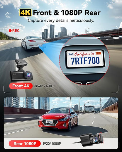 REDTIGER F7N Pro 4K Dash Cam Front and Rear, STARVIS 2 Sensor, 4K/2.5K+1080P Dual Dash Camera for Cars, Built-in 5.8Hz WiFi 6, GPS Tracking, 3.18 Inch Screen, Parking Monitor(SD Card Not Included)