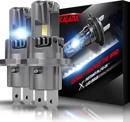 KATANA Upgraded H4 Bulbs, 18000LM 6500K Xenon White Super Bright Mini Size with Cooling Fan, 9003 Canbus Ready Fog Light, Pack of 2
