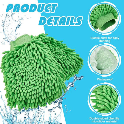 Toulite 8 Pcs Car Wash Mitt Chenille Microfiber Wash Mitt Double Sided Glove Cleaning Drying Mitts (7.48 x 10.24 Inch,Bright Colors)