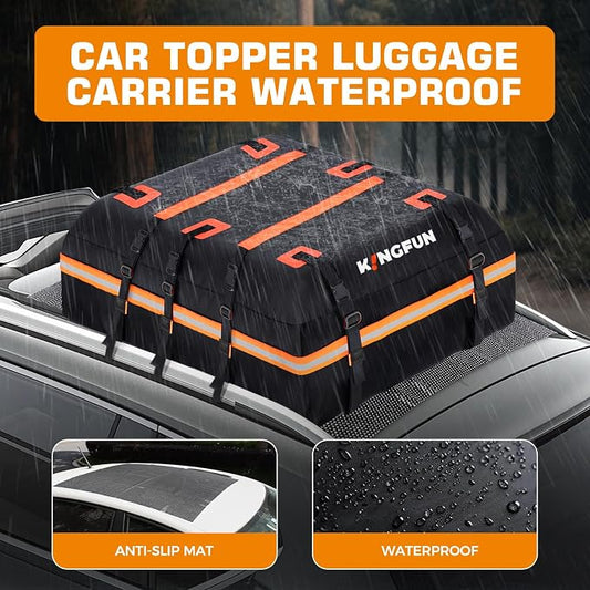 Kingfun Car Rooftop Cargo Carrier Bag, Waterproof 20 Cubic Feet Car Roof Luggage Carrier for All Vechicles with/Without Racks, Includes Anti-Slip Mat, 8 Reinforced Straps, 6 Door Hooks, Luggage Locks