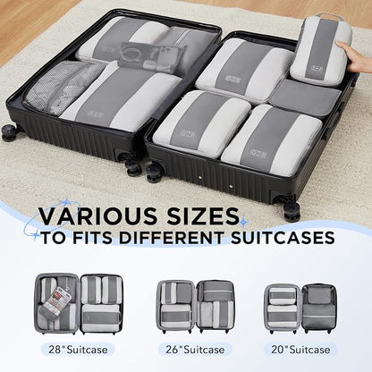 OlarHike 10-Pack Compression Packing Cubes for Travel Essentials,Compressible Expandable Packing Cubes for Suitcase,Luggage Garment Bags for Travel,Handy Helper for Organizing Clothes(Gray)