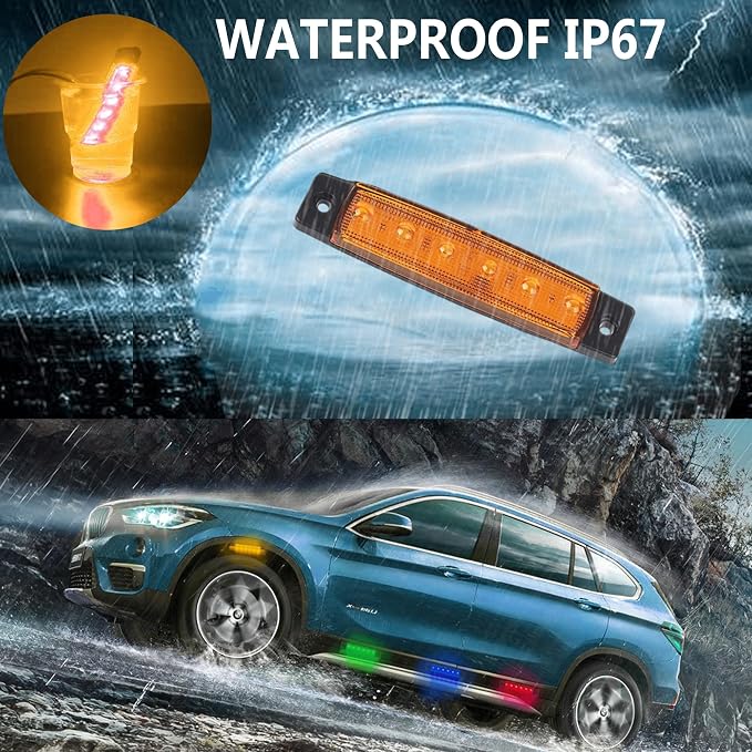 10 Pcs Amber LED Rock Strip Lights,Wheel Well Underglow Lighting Kits,Car Rock Lights Exterior Side Marker Lights for Wrangler Truck Golf Cart RV RV SUV Offroad