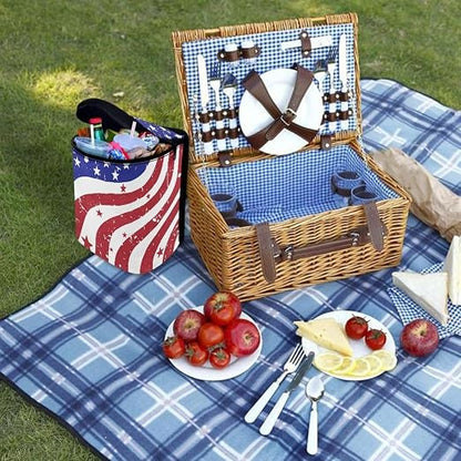 Talayituse Retro American Flag Print Car Trash Bin, Large Size Auto Trash Can Adjustable Portable Garbage Can with Lid, 4th of July Decor Vehicle Hanging Bag for Headrest Front Back Seat