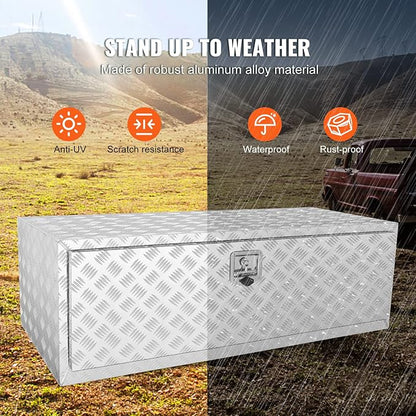 VEVOR Underbody Truck Box, 48"×24"×24" Pickup Storage Box, Heavy Duty Aluminum Diamond Plate Tool Box with Lock and Keys, Waterproof Trailer Storage Box with T-Handle Latch for Truck, Van, Trailer