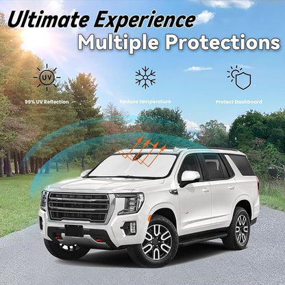 Windshield Sun Shade for 2021-2025 GMC Yukon (for Yukon Yukon XL Yukon Denali), Car Front Window Sunshade with 240T Sun Visor Protector Blocks UV Rays Heat Sun Shield Accessories