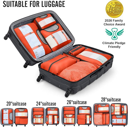 Veken 10 Set Packing Cubes for Travel Essentials,Anti-Wrinkle Buckled Suitcase Organizer for Shoe & Toiletry Bag,Carry On Luggage Bag with 99+ Count Mesh Holes for Airplane & College Dorm Accessories