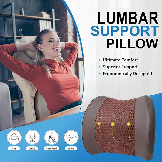 Lofty Aim Memory Foam Lumbar Support Cushion Relieves Lower Back Pain for Car Seat, Office Chair, and Wheelchair, 4D Mesh, Brown