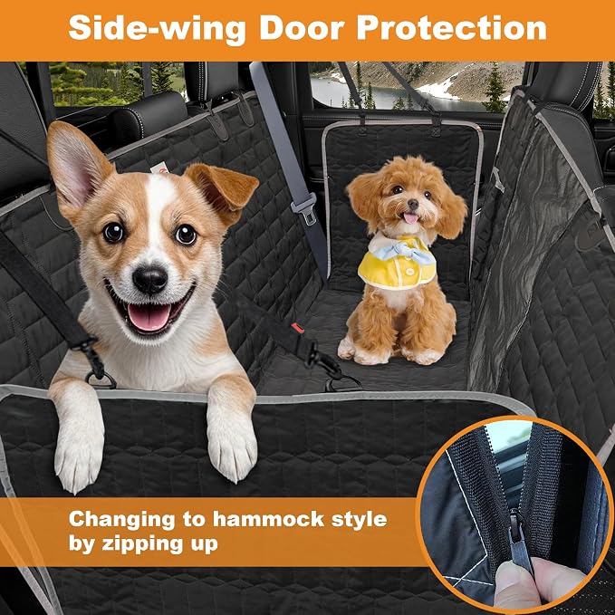 Reliadura Dog Car Seat Cover for Trucks, Waterproof Back Seat Hammock with Mesh Window and Side Flaps, Rear Protector for Ford F150 Ram 1500 Silverado Sierra