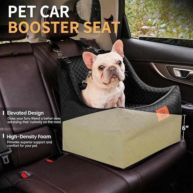 Dog Booster Car Seat for Small to Medium Dogs Up to 35 lbs, Elevated Pet Car Seat with 2 Safety Belts, Detachable Washable Cover, Non-Slip Stable Base, Front/Back Seat Travel Booster
