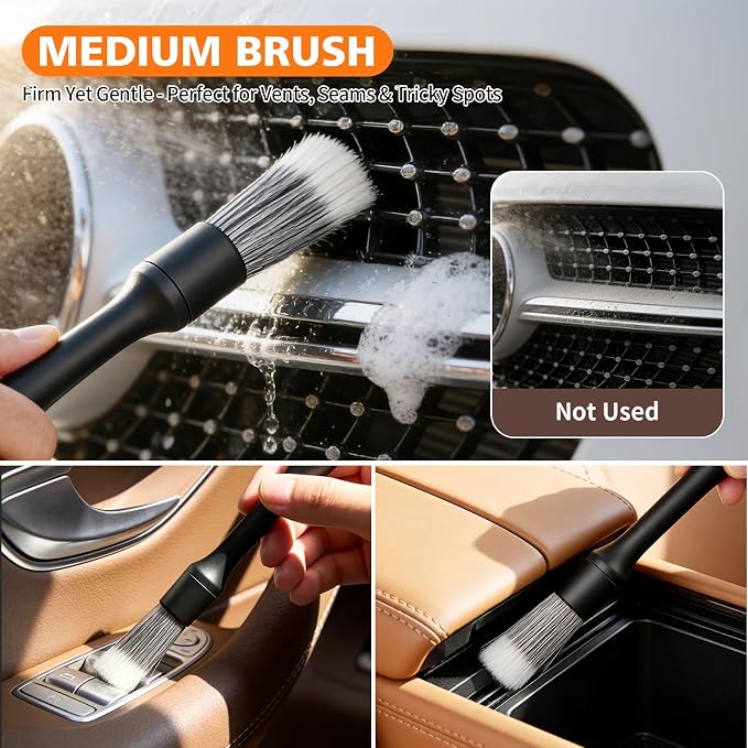 8PCS Car Detailing Brush Set, Ultra Soft Boars Hair Car Interior Detailing Brushes, Premium Car Wash Brush Kit for Professional Results ﻿Car Duster Interior or Exterior, Car Accessories Interior Tools