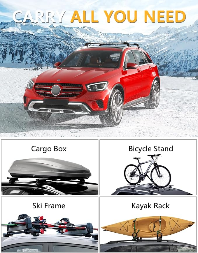 Tuyoung 300lb Lockable Roof Rack Cross Bars Compatible with Mercedes Benz GLC 2016-2022 with Flush Side Rails, Heavy Duty Aluminum Crossbar Cargo Bars Canoe Kayak Snowboard Rooftop Carrier Luggage
