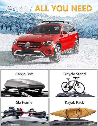 Tuyoung 300lb Lockable Roof Rack Cross Bars Compatible with Mercedes Benz GLC 2016-2022 with Flush Side Rails, Heavy Duty Aluminum Crossbar Cargo Bars Canoe Kayak Snowboard Rooftop Carrier Luggage