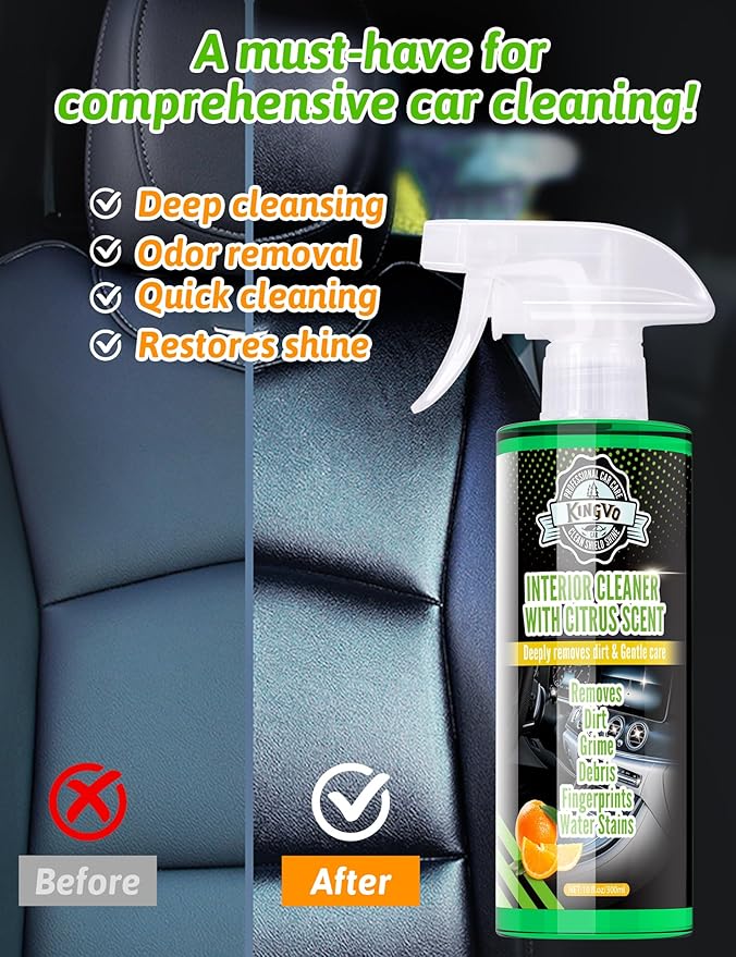 Car Cleaner Interior, Leather Cleaner Upholstery Interior Ceaning Kit Carpet Dashboard Shiny Car Stuff for Vinyl,Plastic,Fabric,Carpet & More,Citrus Scent