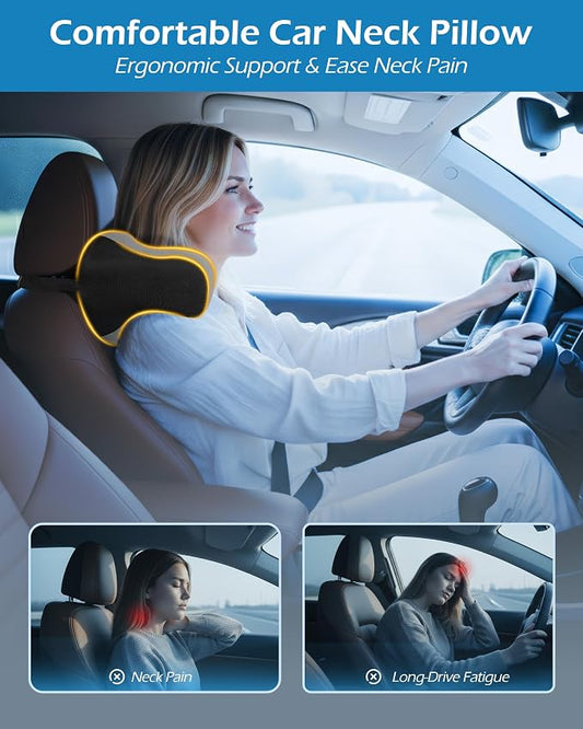 Lofty Aim Car Neck Pillow: 2 Pack Ergonomic Memory Foam Headrest Pillow for Driving, Adjustable Neck Support Cushion for Pain Relief, Head Rest Pillows for Car Seat, Truck - Gray & Black