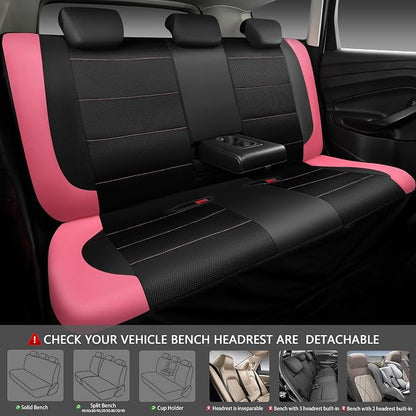CAR PASS Leather Seat Covers, Breathable Universal Car Seat Cover Full Set for Cute Women Girly,Super 5mm Composite Sponge Inside,Airbag Compatible fits Most Auto,SUVs,Trucks,Vans(Black&Pink)