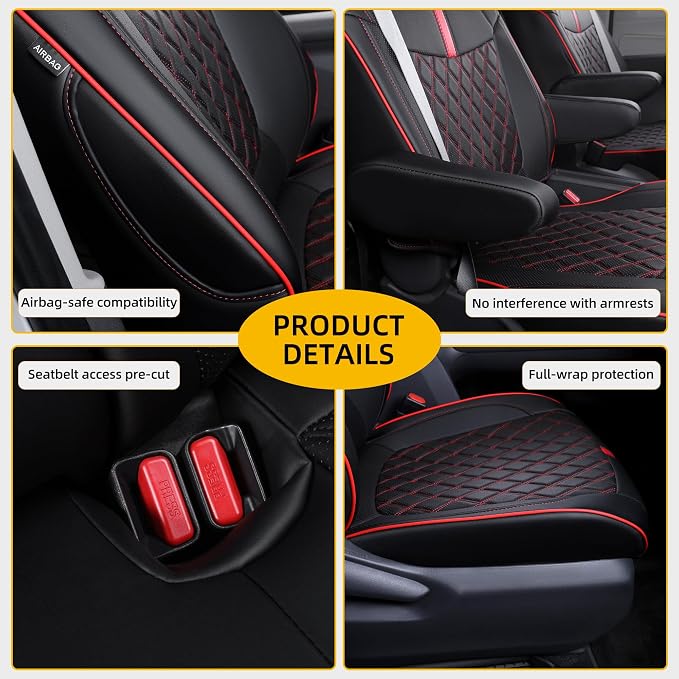 Custom Fit Sienna Seat Covers for 2021-2026 Toyota Sienna 7-Passenger XLE XSE Woodland Limited Platinum [Ottoman Not Covered], Waterproof Faux Leather Full Set Airbag Compatible (Black+Red)
