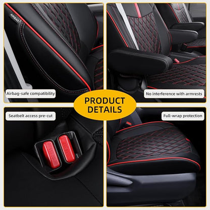Custom Fit Sienna Seat Covers for 2021-2026 Toyota Sienna 7-Passenger XLE XSE Woodland Limited Platinum [Ottoman Not Covered], Waterproof Faux Leather Full Set Airbag Compatible (Black+Red)