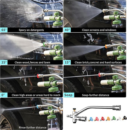 FENG PAI Foam Cannon Dual-Connector Accessory, Pressure Washer Double Tip Attachment for Soap Cannon with 7PCS Pressure Washer Sprayer Nozzles for Car Wash,1/4" Quick Connect, Without Foam Cannon