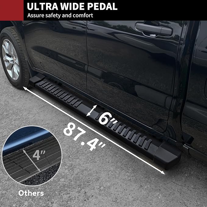 YITAMOTOR 6 Inches Running Boards Compatible with 2007-2018 Chevy Silverado/GMC Sierra 1500 Crew Cab & 2007-2019 2500HD 3500HD Crew Cab Side Steps Textured Black Nerf Bars