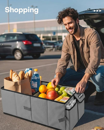 HOTOR Trunk Organizer for Car - Car Organizer, Foldable Trunk organizer for SUVs & Sedans, Sturdy Organization for Car Accessories, Tools, Sundries, Grey, 2 Compartments, 23.6"×14.2"×10.6"