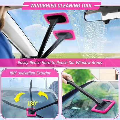 34PCS Car Detailing Brush Set, Car Detailing Kit, Car Detailing Brushes, Car Cleaning Kit, Professional Car Care kit - Car Wash Brush kit for Interior Exterior Wheels, Pink Car Accessories for Women