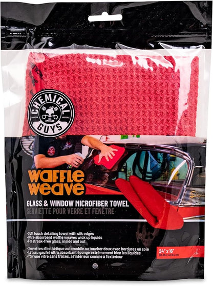 Chemical Guys Waffle Weave Glass & Window Microfiber Towel - Red 24 x16 Inch Scratch-Free Detailing Cloth for Cars, Trucks, SUVs & Home, Streak-Free Cleaning for Glass, Mirrors & Windows