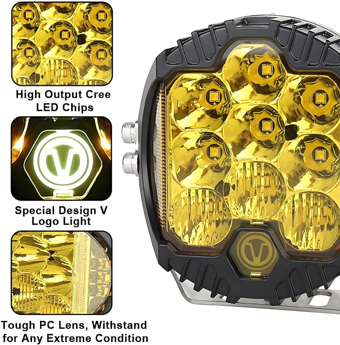 7 Inch 90W Amber Yellow LED Driving Light Compatible with Wrangler Off Road Vehicle ATV UTV Cart Lighting Trucks Pickup F150 Work Light, Pack of 1