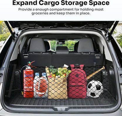 Canvcle Trunk Cargo Net for 2024-2025 2026 Toyota Grand Highlander Accessories Envelope Style Mesh Trunk Net Organizer and Storage Stretchable Adjustable Elastic Nylon Rear Cargo Netting with Hooks