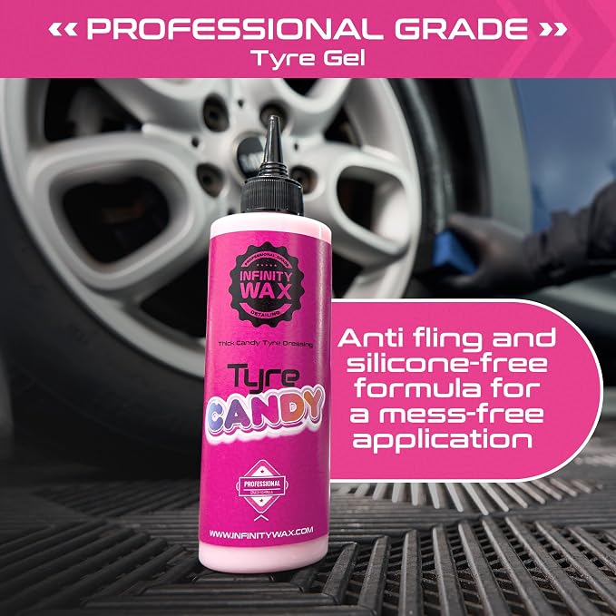 Infinity Wax Tire Candy 1L Shiny Hoop Gel Candy Scent Thick Water Based Silicone Free Tyre Dressing, Strapless OEM Look, Large Size for Detailer