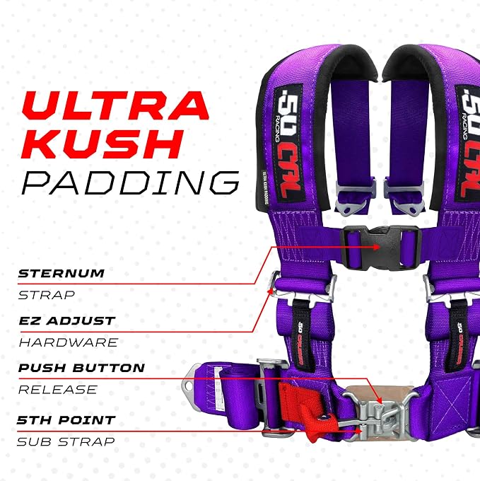 1pc Purple 4 Point Harness for Bucket Seat, Latch Release, 9 Color Options, Racing Harness, Race Car, Off Road, UTV, RZR [6008P2]