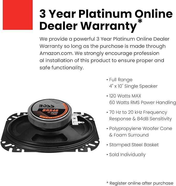BOSS Audio Systems BRS46 4 x 6 Inch Replacement Car Door Speaker - 50 Watts Max, Sold Individually