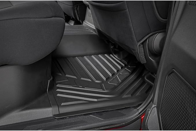 Rough Country Flex-Fit Floor Mats for Toyota Tundra (2022–2025) Crew Cab - Front & Rear Set, Custom All-Weather Non-Slip TPE Liners w/Spill Saver Lip