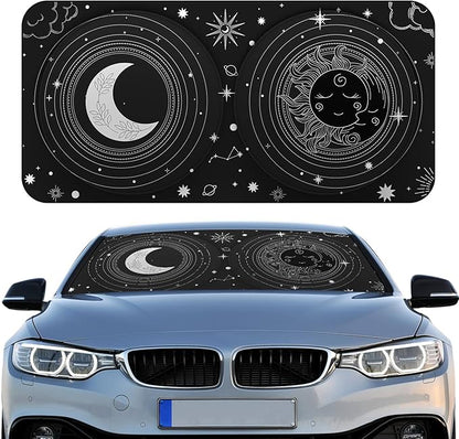 Windshield Sun Shade Foldable Car Front Window Covers for Car Accessories Sun Heat UV Rays Visor Protector Protection for Universal Cars SUV Truck (Sun Moon)