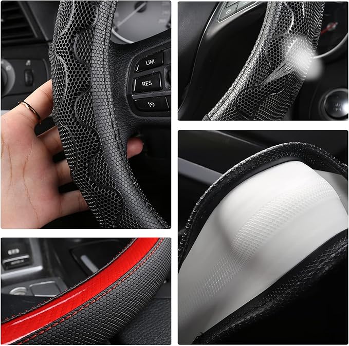 GIANT PANDA Steering Wheel Cover for Toyota, Auto Car Steering Wheel Cover for Toyota Highlander Rav4 Corolla Camry,Standard Size - Red