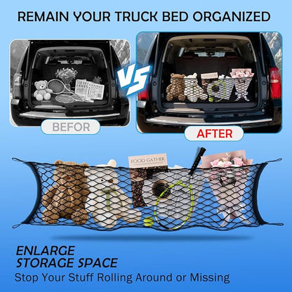 Envelope Style Caro Net for 2015-2020 GMCYukon/Chevy Tahoe/Suburban Accessories, Rear Trunk SUV Mesh Cargo Net, Upgraded 5mm Bungee&Double-Layer Nylon Storage Netting Grocery&Tools Holder Organizer