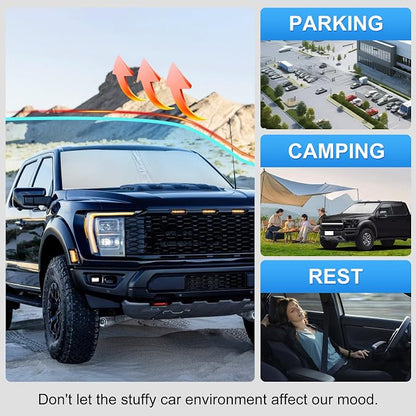 Custom Fit Windshield Sun Shade for Ford F150 F250 F350 2021-2026 | Custom Fit Windshield Cover, Blocks UV Rays, Double-Layer Heat Shield, Durable Frame, Easy Storage