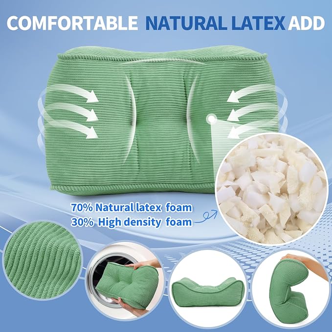 Lumbar Support Pillow for Office Chairs, Bite-Size Natural Latex Foam Back Support Pillow for Lower Back Pain Relief, Soft & Support Corduroy Desk Chair Cushion, M, Green