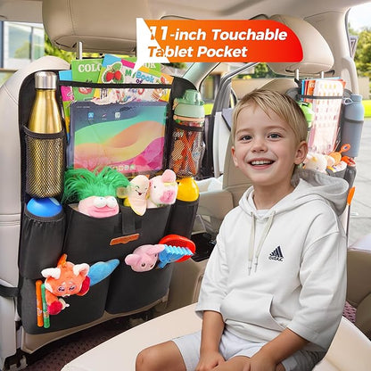 SURDOCA Car Organizers and Storage with 11-inch Touch Screen Tablet Holder, Backseat Car Organizer with 8 Pockets, Car Seat Protector Road Trip Essentials for Kids