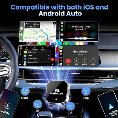 2026 Upgraded Wireless CarPlay Adapter for iPhone and Android Auto | Dual Band Connection (2.4Ghz - 5.8Ghz), Wired to Wireless Converter - Plug and Play Setup, Mini Size Having USB A/C Cable